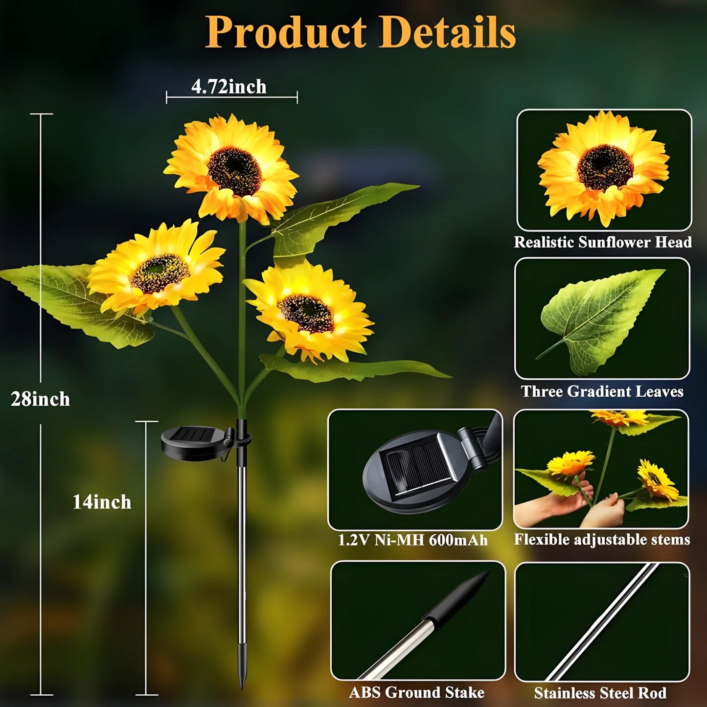 4-Pack Solar Sunflower Lights